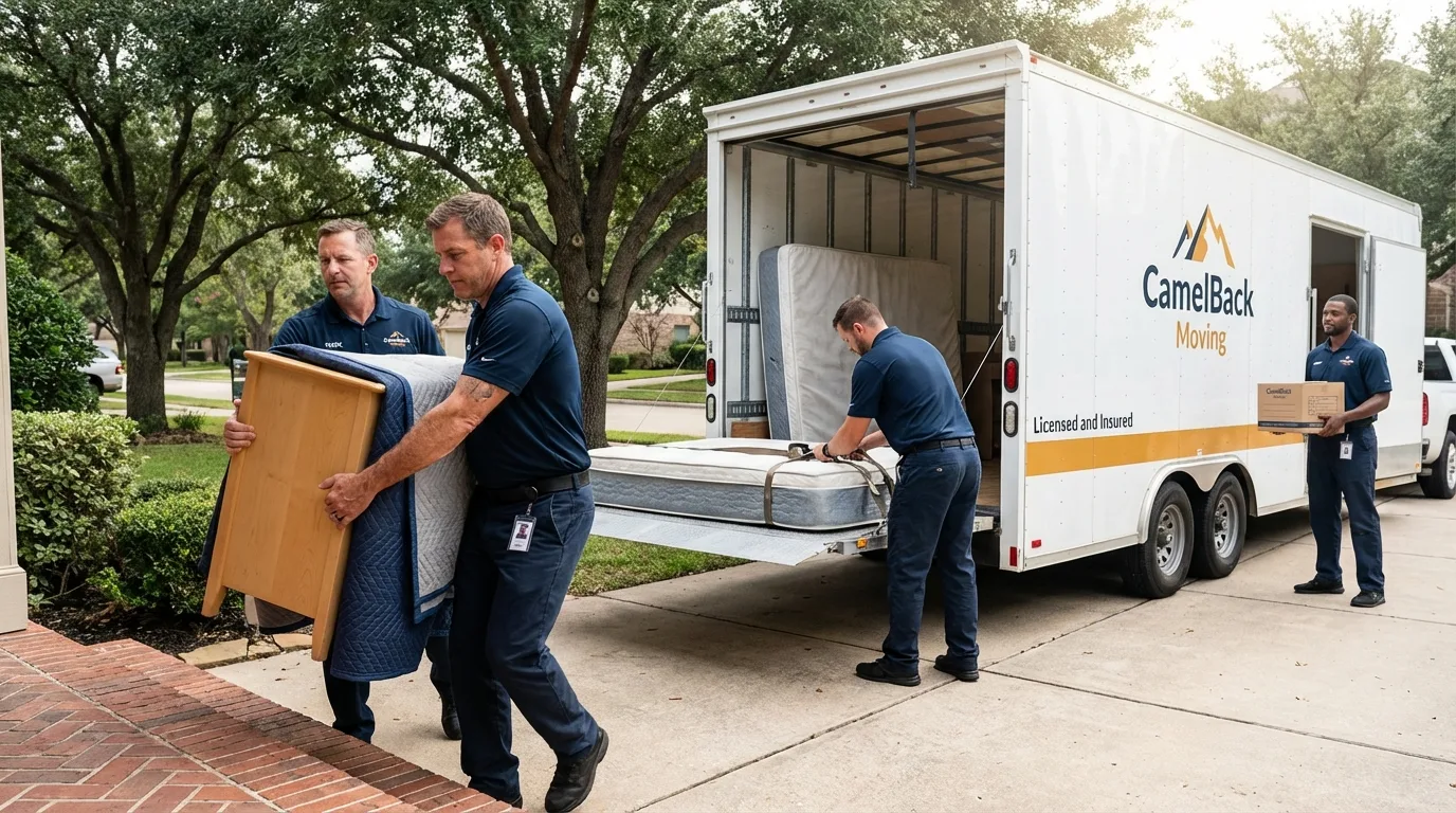 Crew loading residential truck for cross-state move from Folly Beach, SC